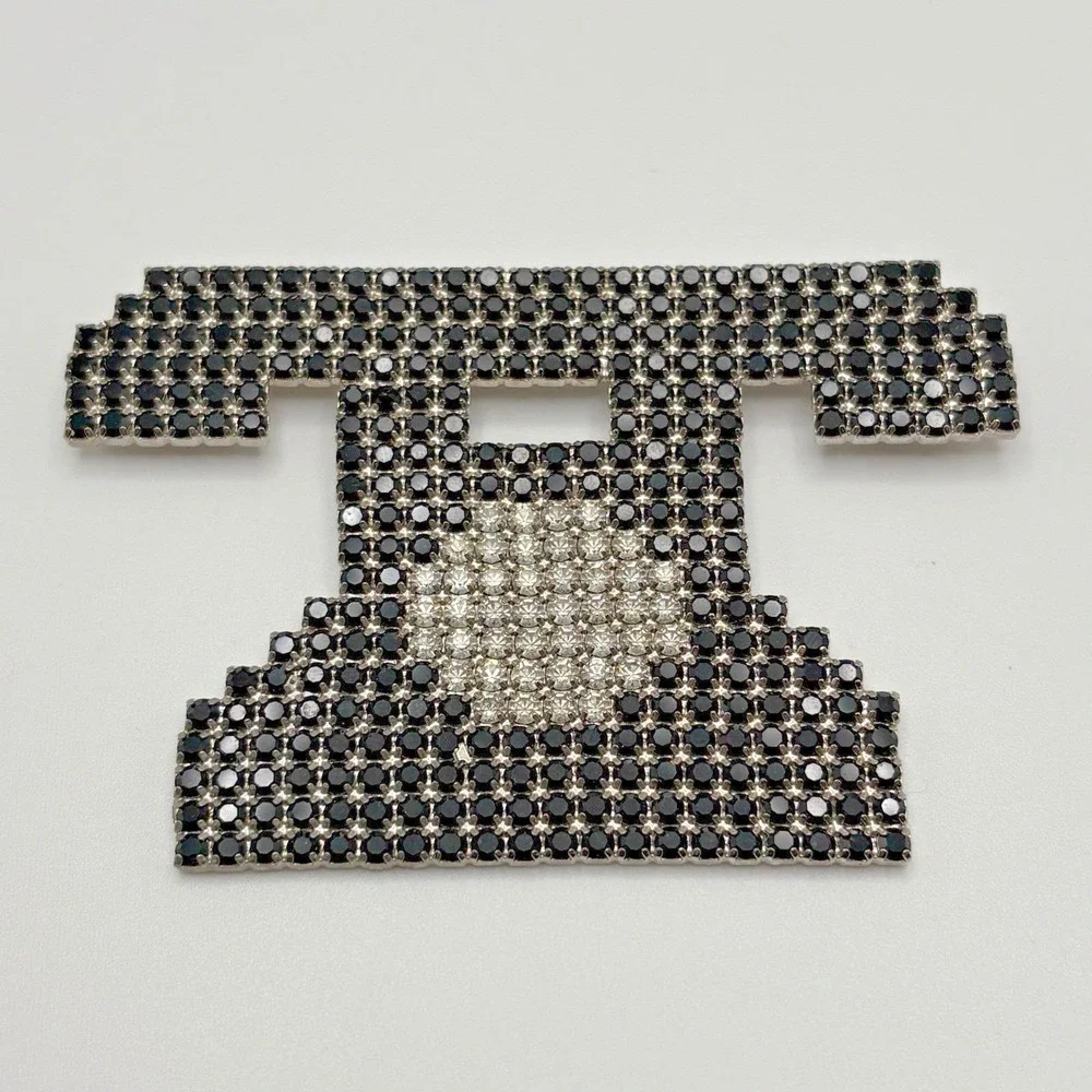 Vintage Dorothy Bauer Brooch Rhinestone Phone Silver Tone Telephone